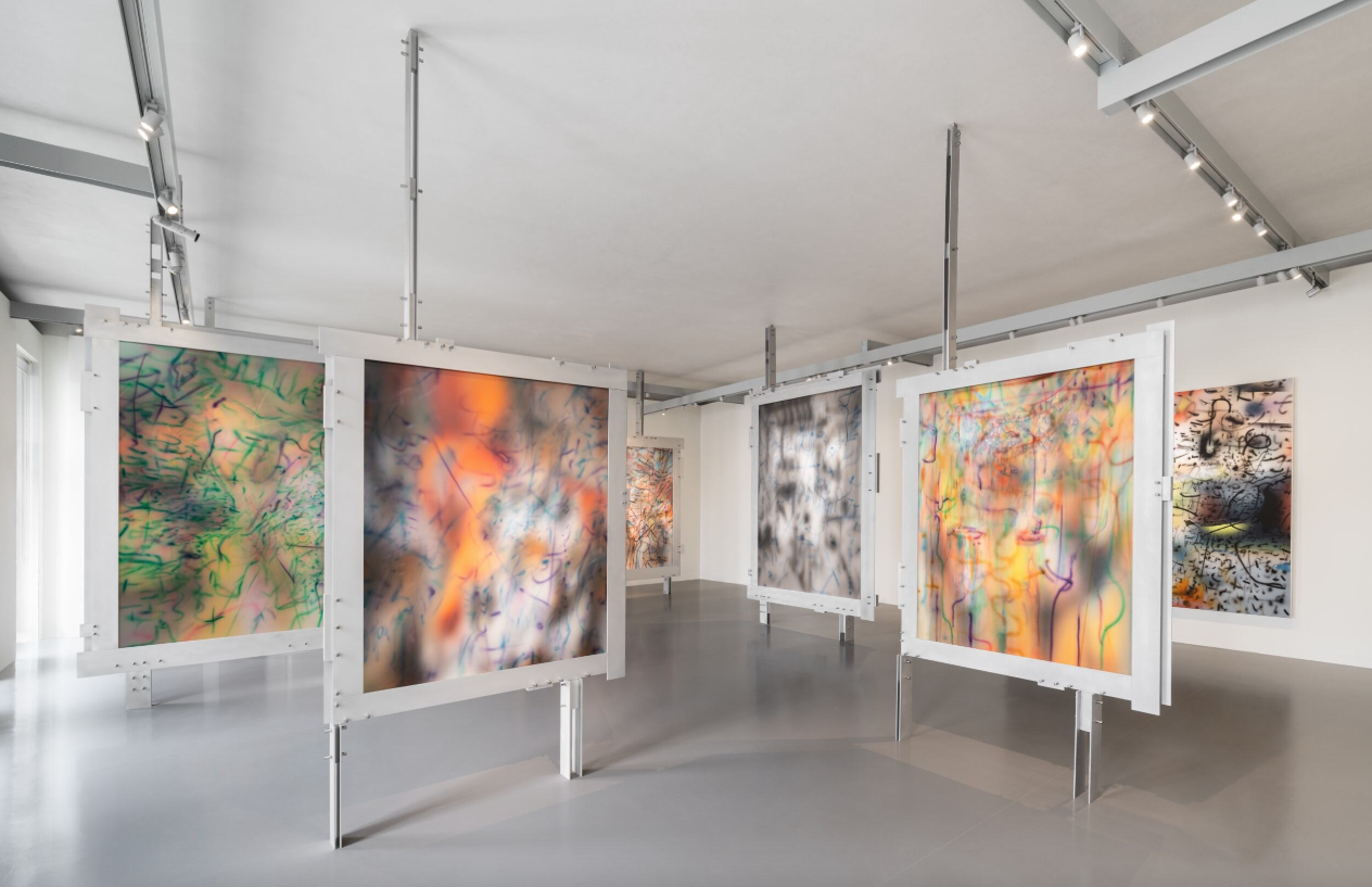 Julie Mehretu​, TRANSpaintings, 2023-2024, Courtesy of the artist and White Cube. Installation view, “Julie Mehretu. Ensemble”, 2024, Palazzo Grassi, Venezia. Ph. Marco Cappelletti © Palazzo Grassi, Pinault Collection 