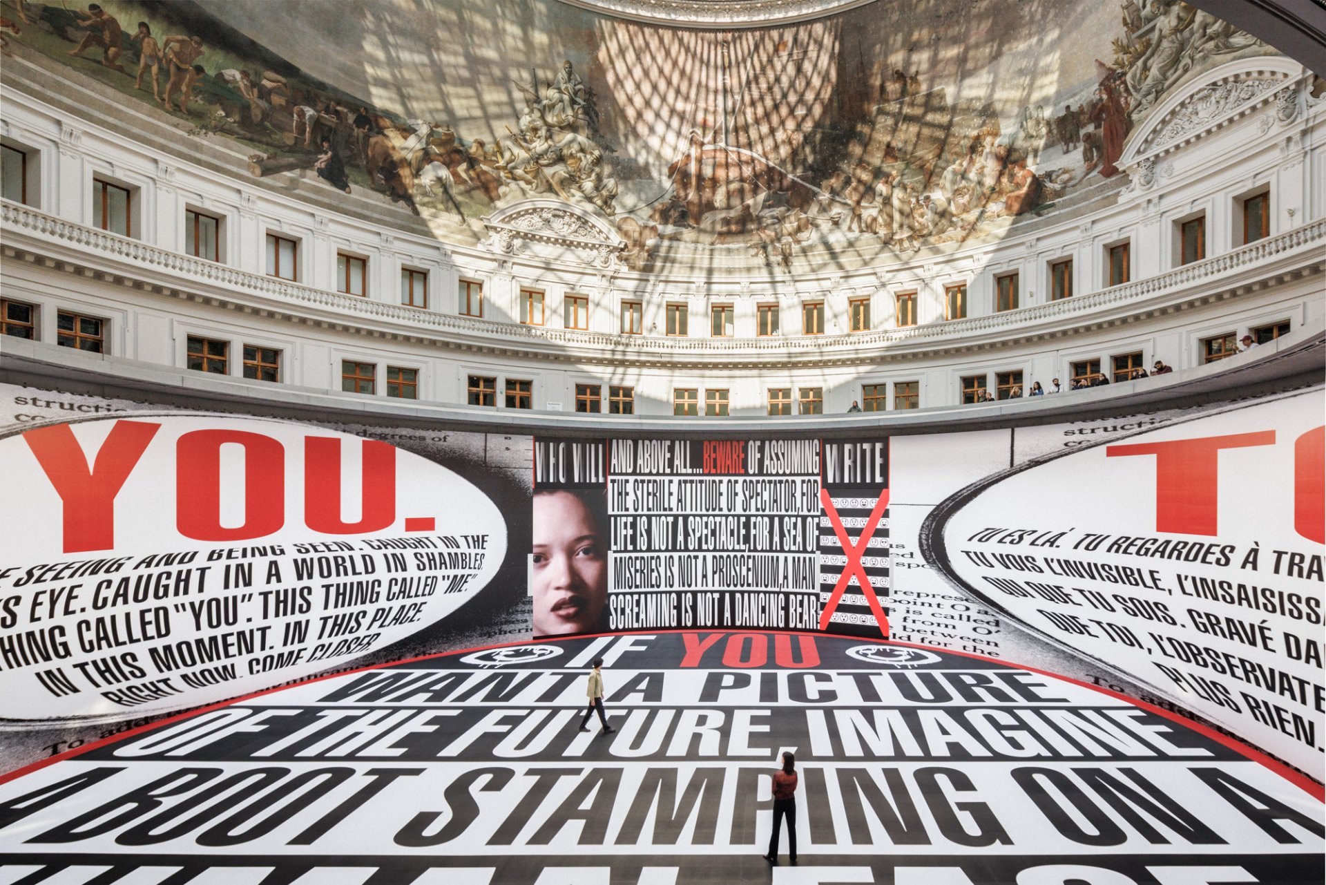 View of the exhibition “The History of Tears” of Barbara Kruger, Bourse de Commerce – Pinault Collection, Paris, 2026. © Tadao Ando Architect & Associates, Niney et Marca Architectes, agence Pierre-Antoine Gatier. Courtesy of the artist, Sprüth Magers and David Zwirner. Photo: Florent Michel.