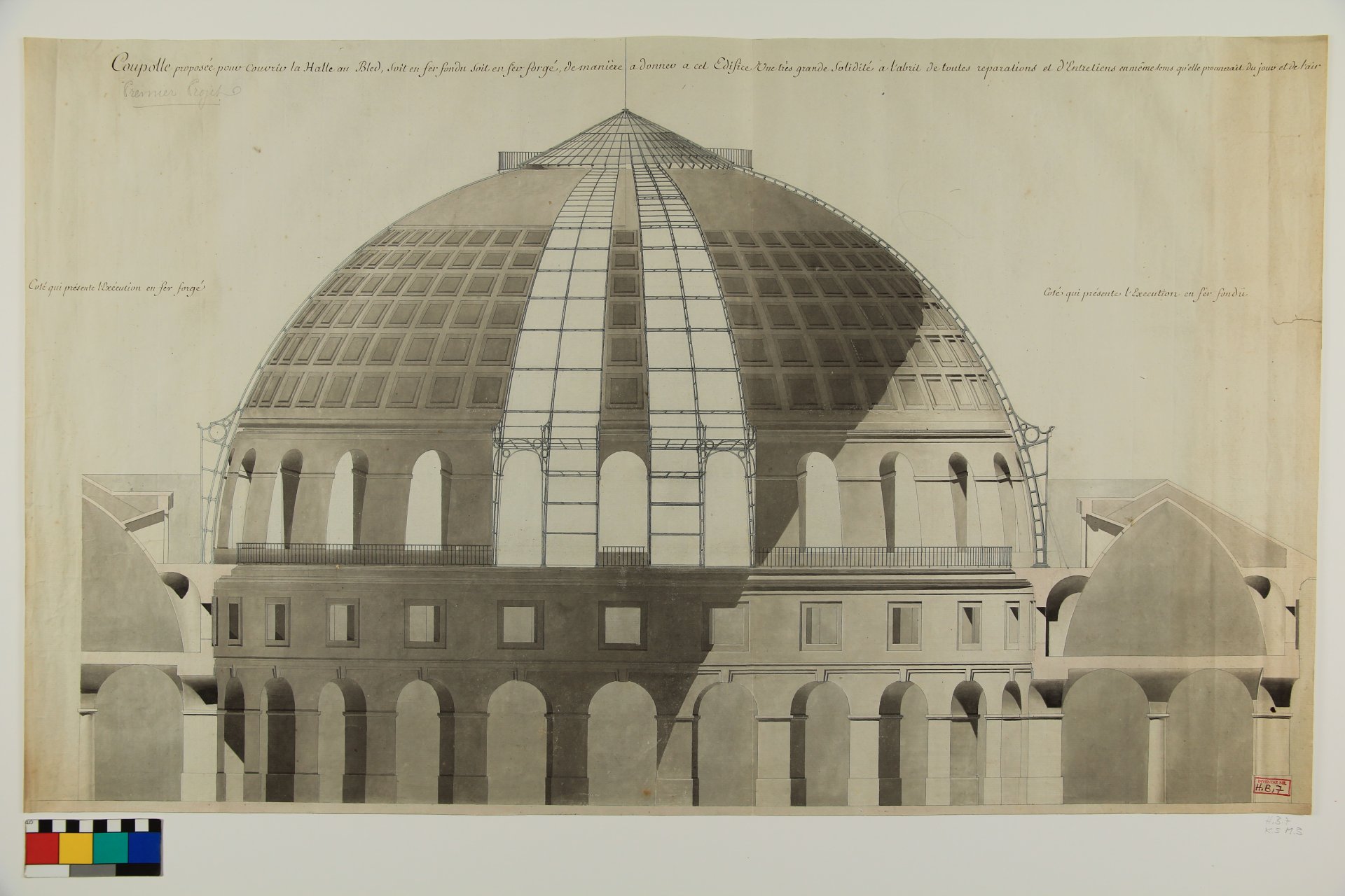Jacques Ignace Hittorff Elévation en coupe de la coupole projetée pour la Halle au Blé 1811 Jacques Ignace Hittorff Elévation en coupe de la coupole projetée pour la Halle au Blé 1811