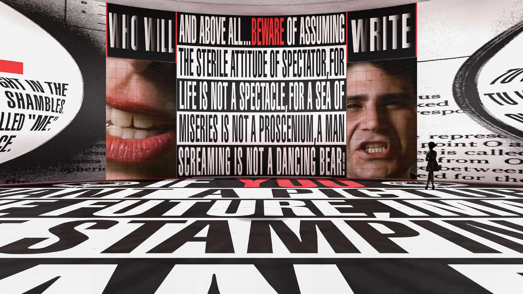 Simulation of Barbara Kruger's installation in the Rotunda of the Bourse de Commerce – Pinault Collection. Courtesy of the artist © Pierre-Maël Dalle
