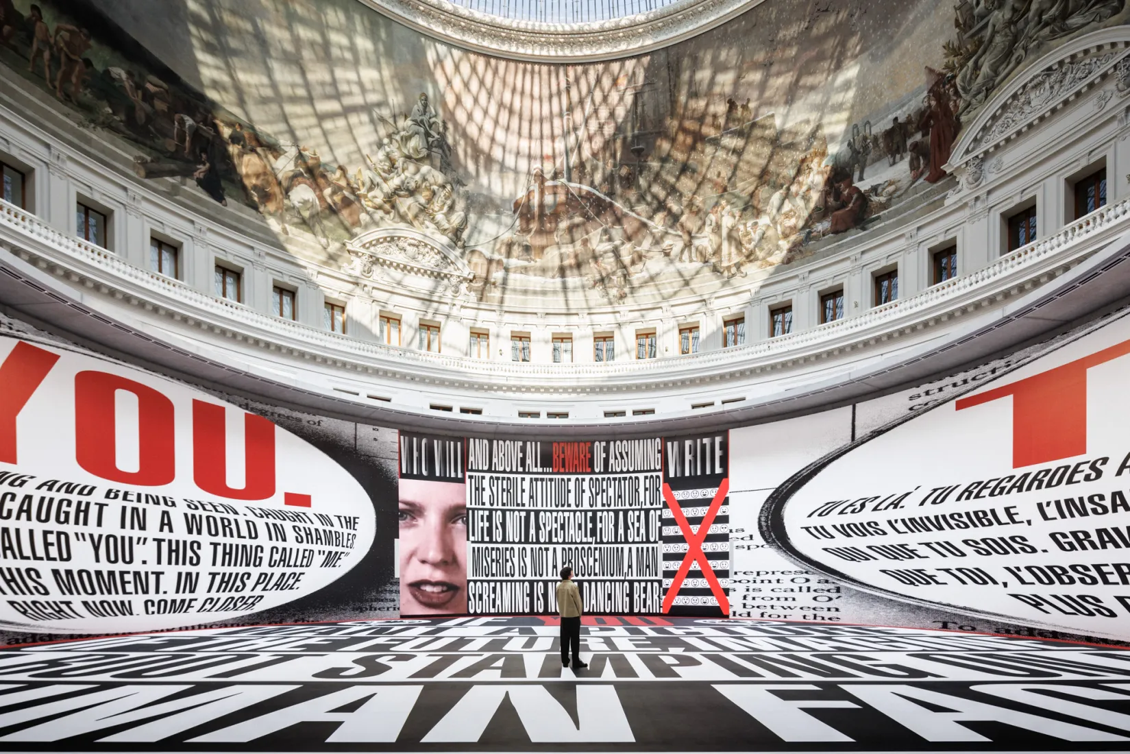 View of the exhibition “The History of Tears” of Barbara Kruger, Bourse de Commerce – Pinault Collection, Paris, 2026. © Tadao Ando Architect & Associates, Niney et Marca Architectes, agence Pierre-Antoine Gatier. Courtesy of the artist, Sprüth Magers and David Zwirner. Photo: Florent Michel.