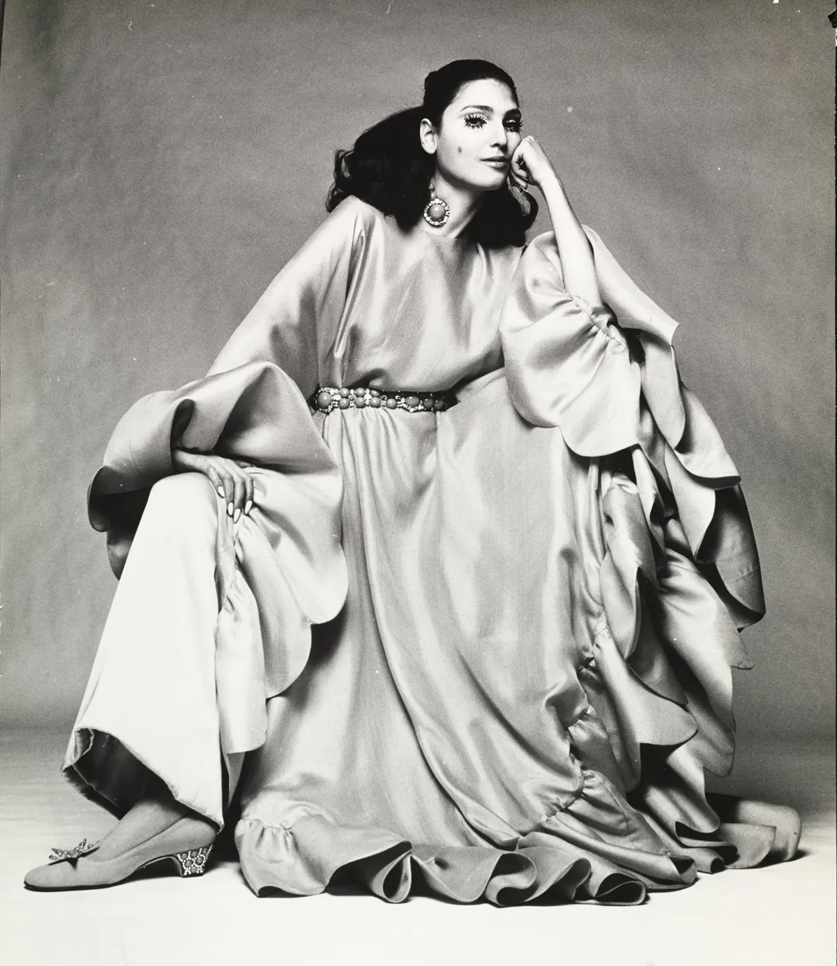 GIAN PAOLO BARBIERI, Benedetta Barzini, with Valentino Poncho and Coppola e Toppo Jewelry, 1969