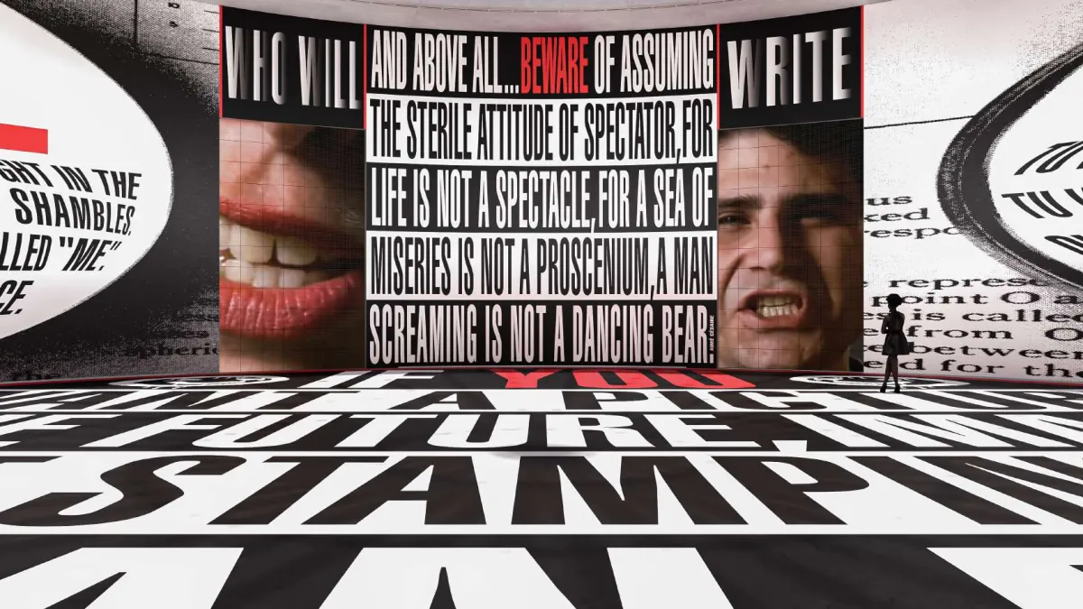 Simulation of Barbara Kruger's installation in the Rotunda of the Bourse de Commerce – Pinault Collection. Courtesy of the artist © Pierre-Maël Dalle